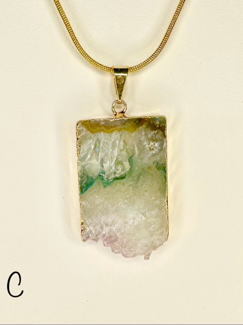 Druzy Agate Slice Pendant Necklace (C)